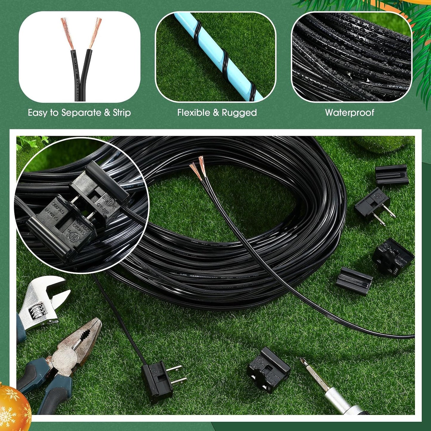 Cable 100ft 18/2 con 6 enchufes para tira LED negro