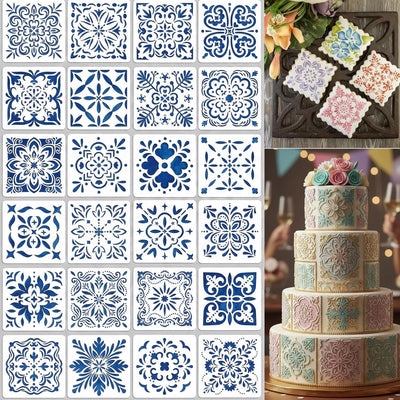 Plantillas de pintura con patrón de azulejos 4 pulgadas para hornear galletas y manualidades