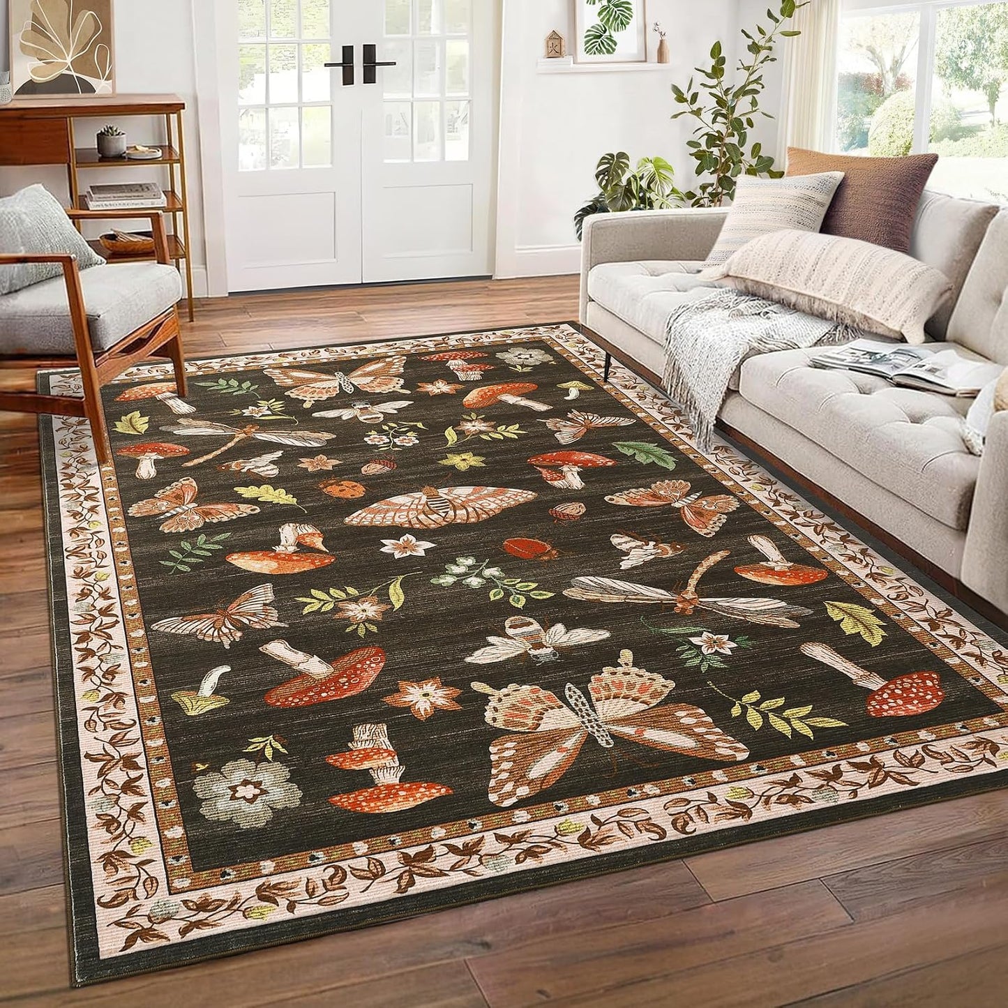 Alfombra lavable antiderrap pelo corto marrón 6x9