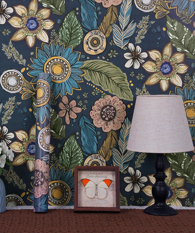 Papel tapiz bohemio azul vintage autoadhesivo extraíble