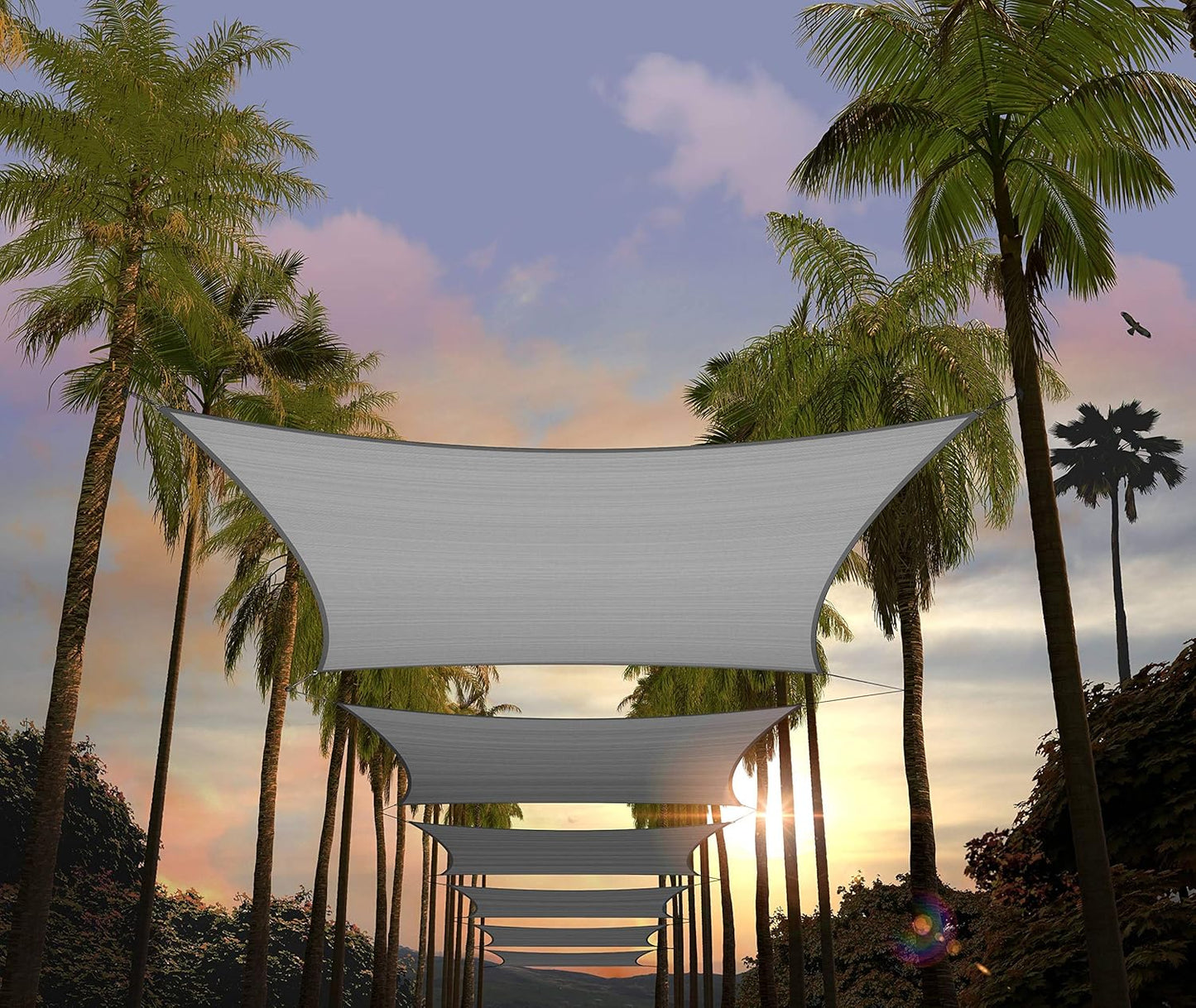 Toldo cuadrado gris 12x12ft UPF50 permeable agua y aire