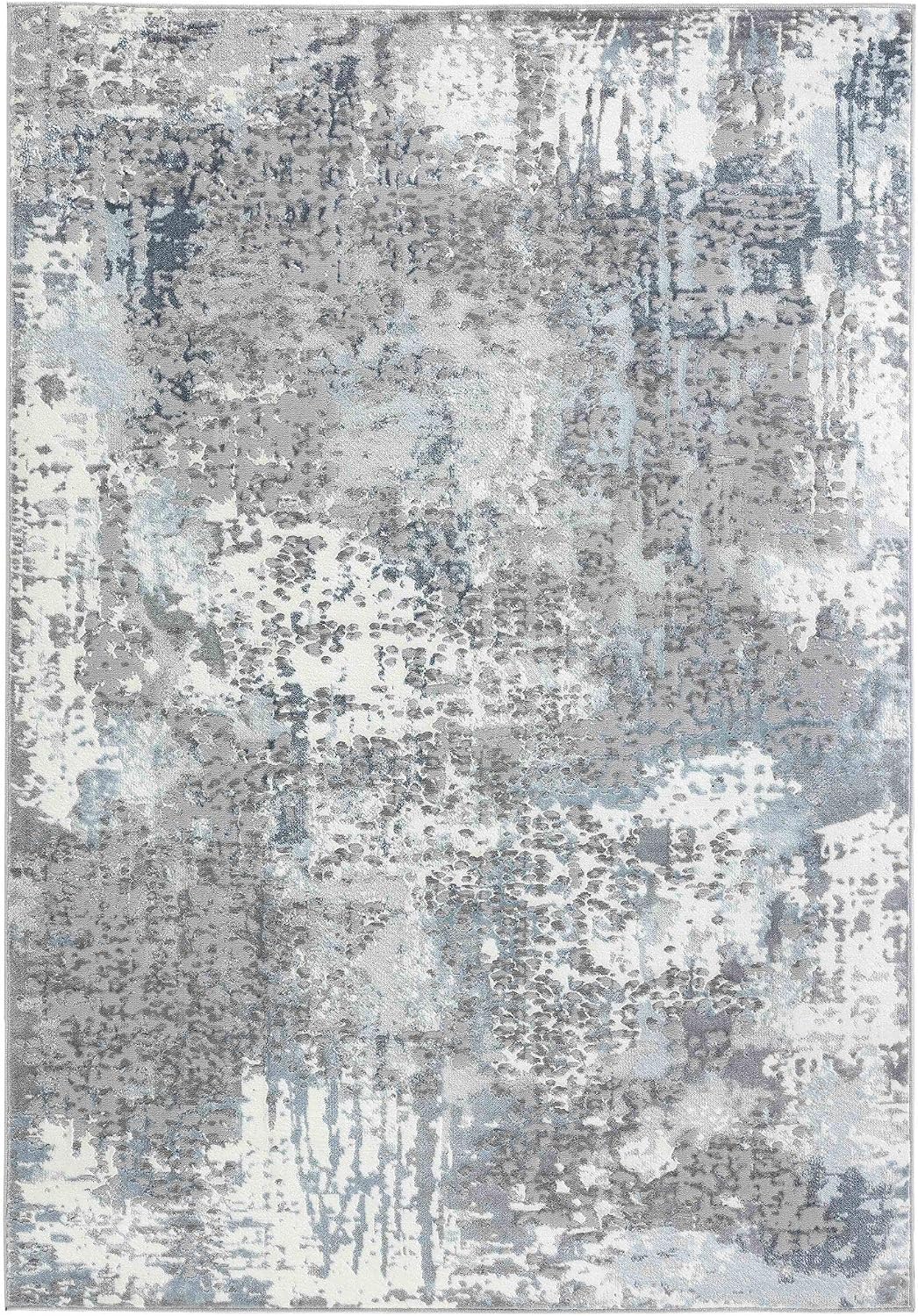 Alfombra abstracta contemporánea gris/azul 5'2"x7'2"