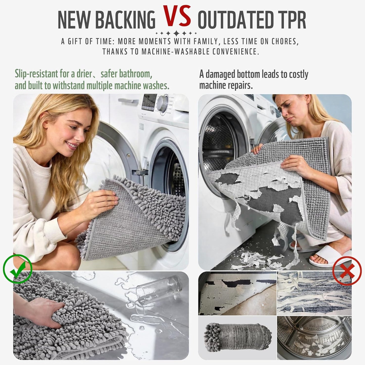 Tapete peludo baño ducha grande antiderrap gris