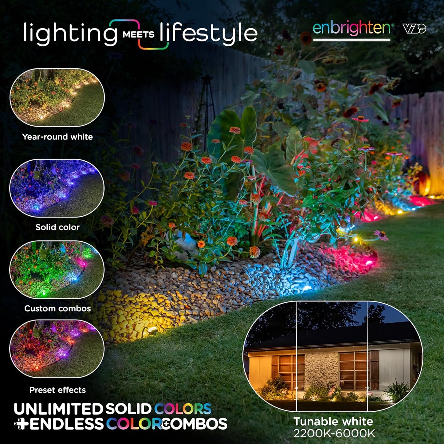 Luces jardín 50ft 12 LED RGBWIC impermeables Alexa