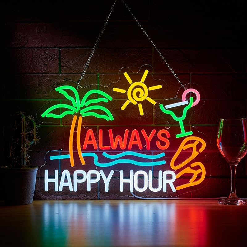 Letrero Neón Happy Hour Luz LED USB para Decoración Tiki