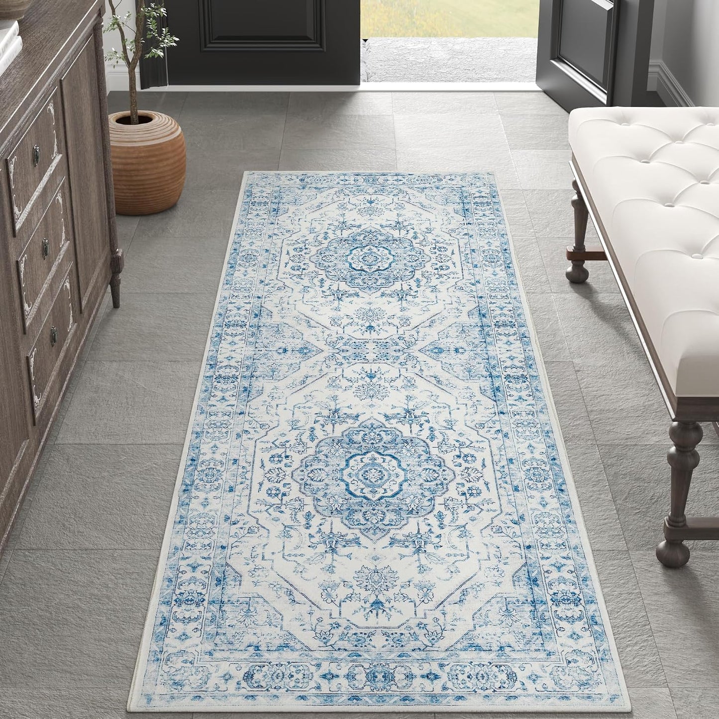 Alfombra pasillo 2x6ft lavable antiderrap color azul