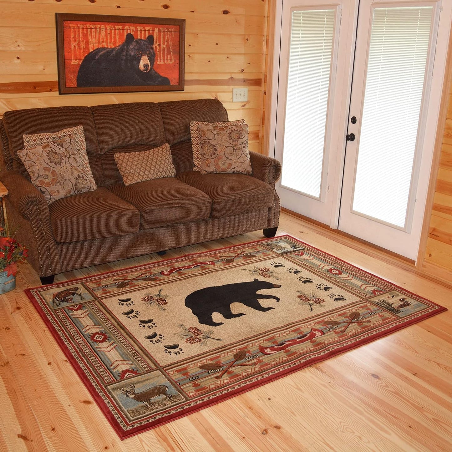 Alfombra rustica roja oso alce 5.3x7.3pies