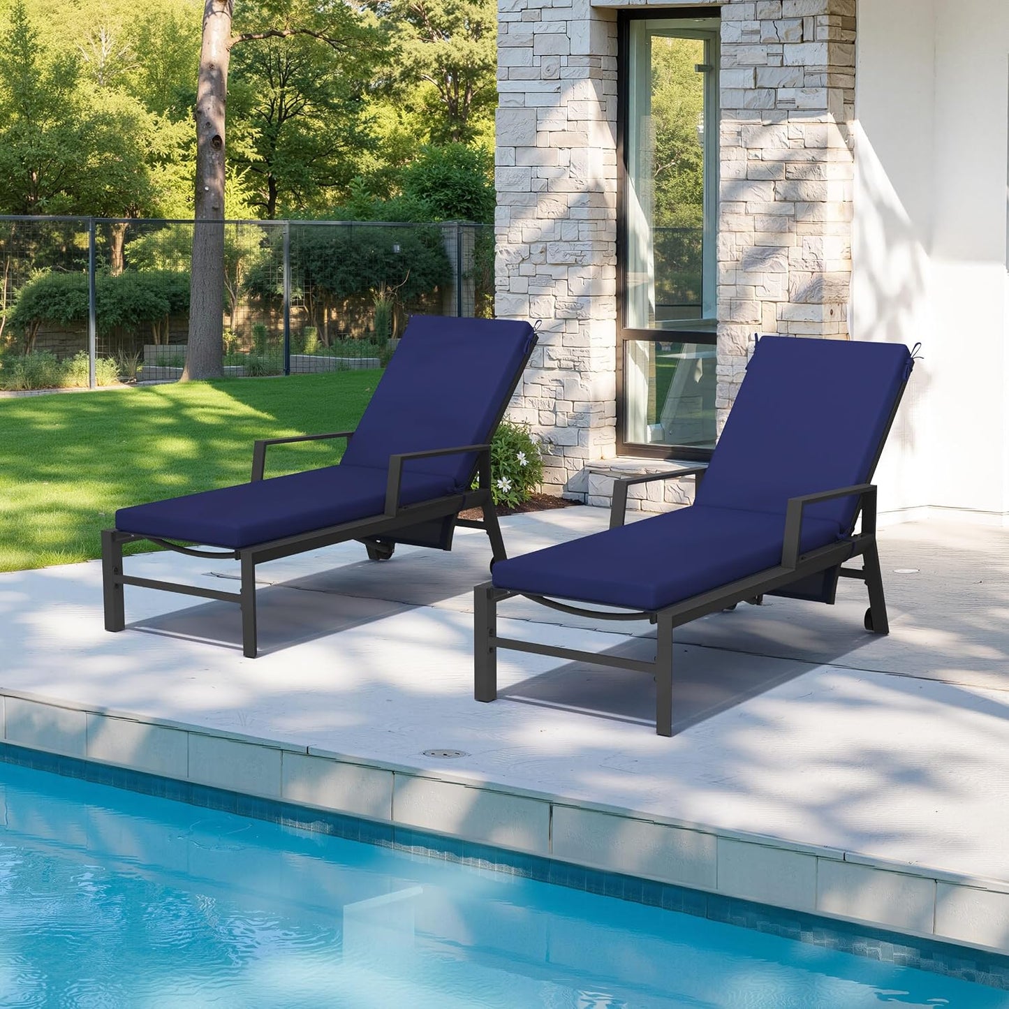 Cojines chaise lounge exterior 80x23 azul marino set 2