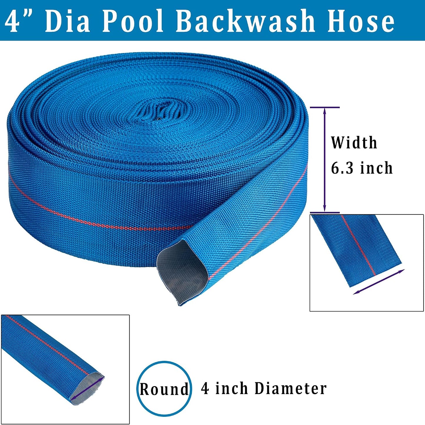 Manguera retrolavado piscina 4pulg x100ft tubo PVC reforzado