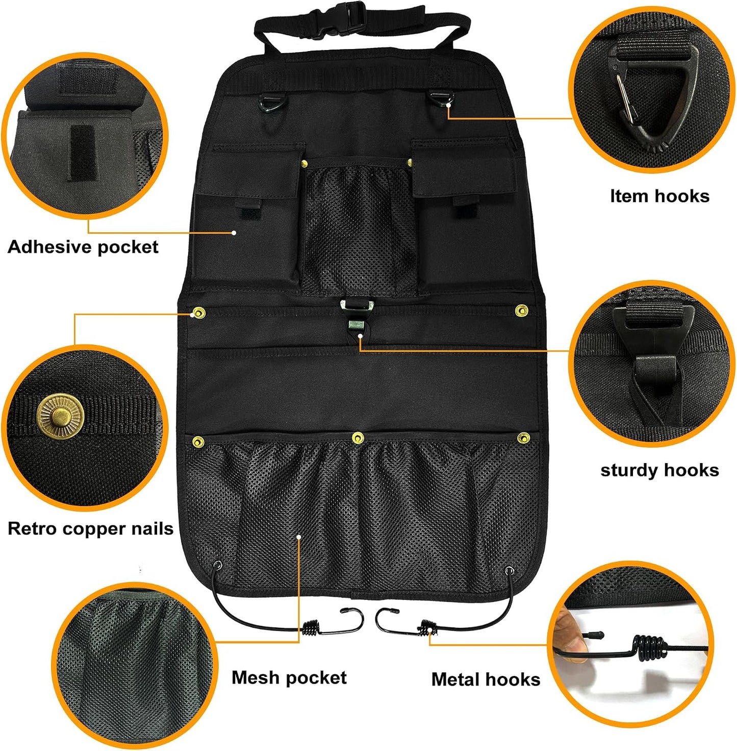Organiz. respaldo asiento coche malla negra ajuste universal