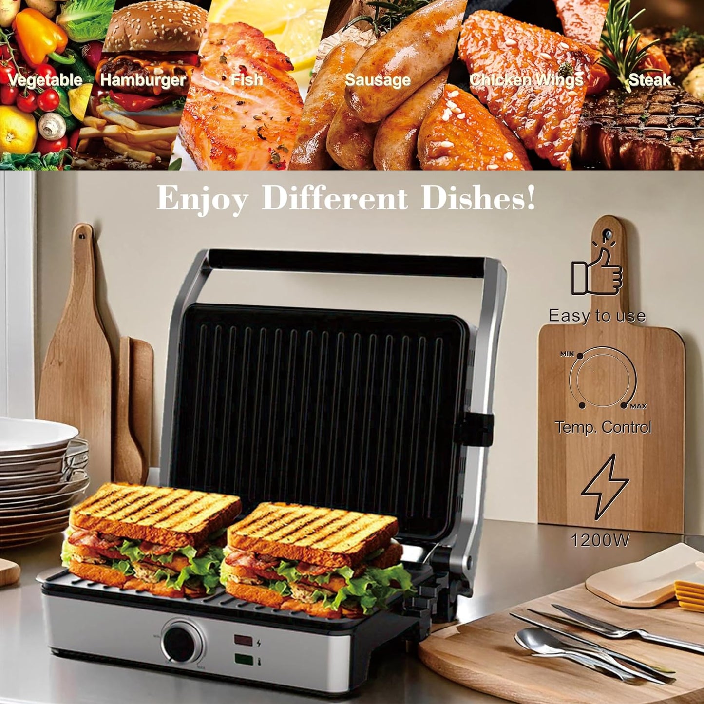 Prensa Panini eléctrica para sándwiches y carne