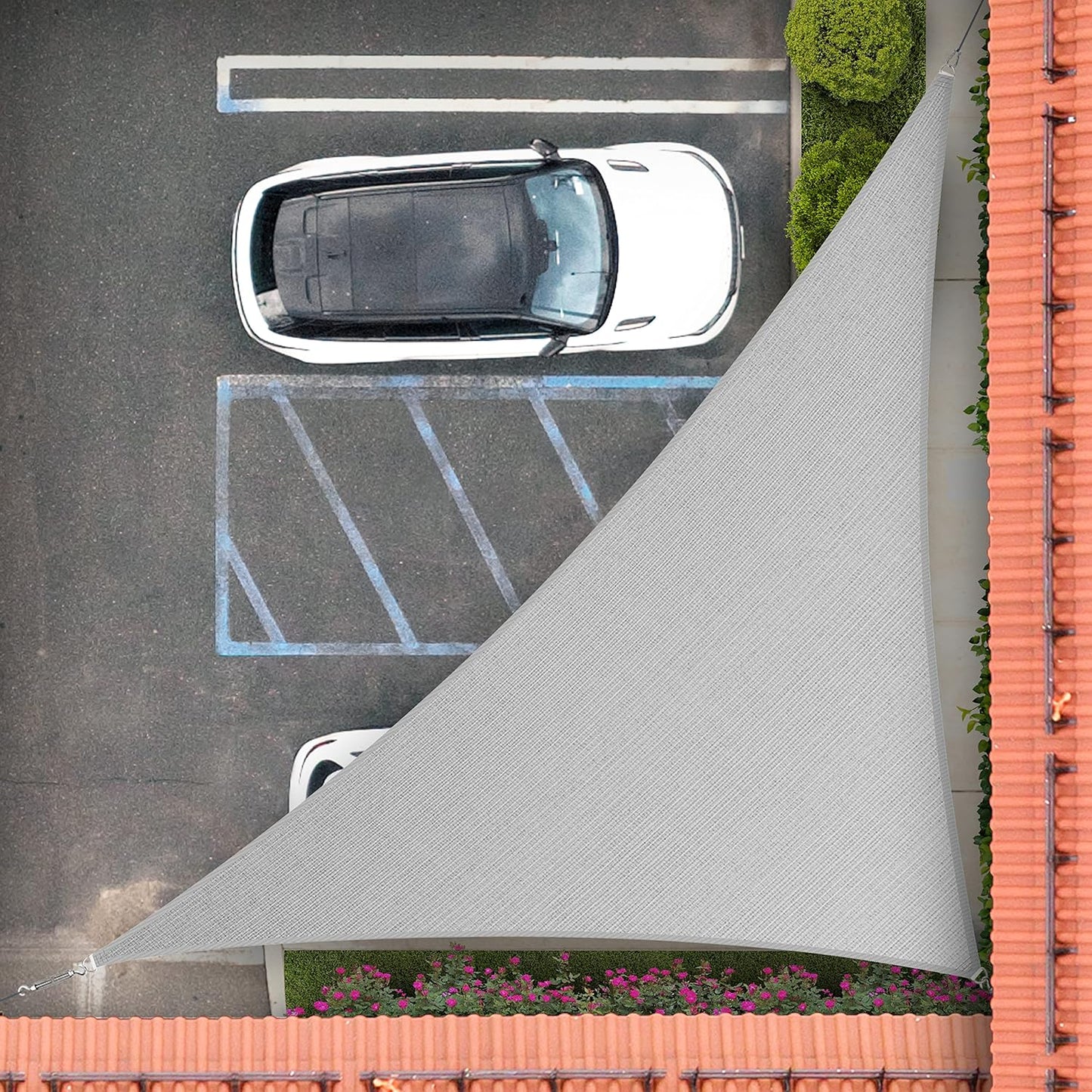 Toldo Vela Triangular Gris 10x10x14pies UPF50 Bloqueo UV
