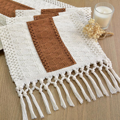 Mesa camino bohemio borlas 12x72pulg decoración rústica
