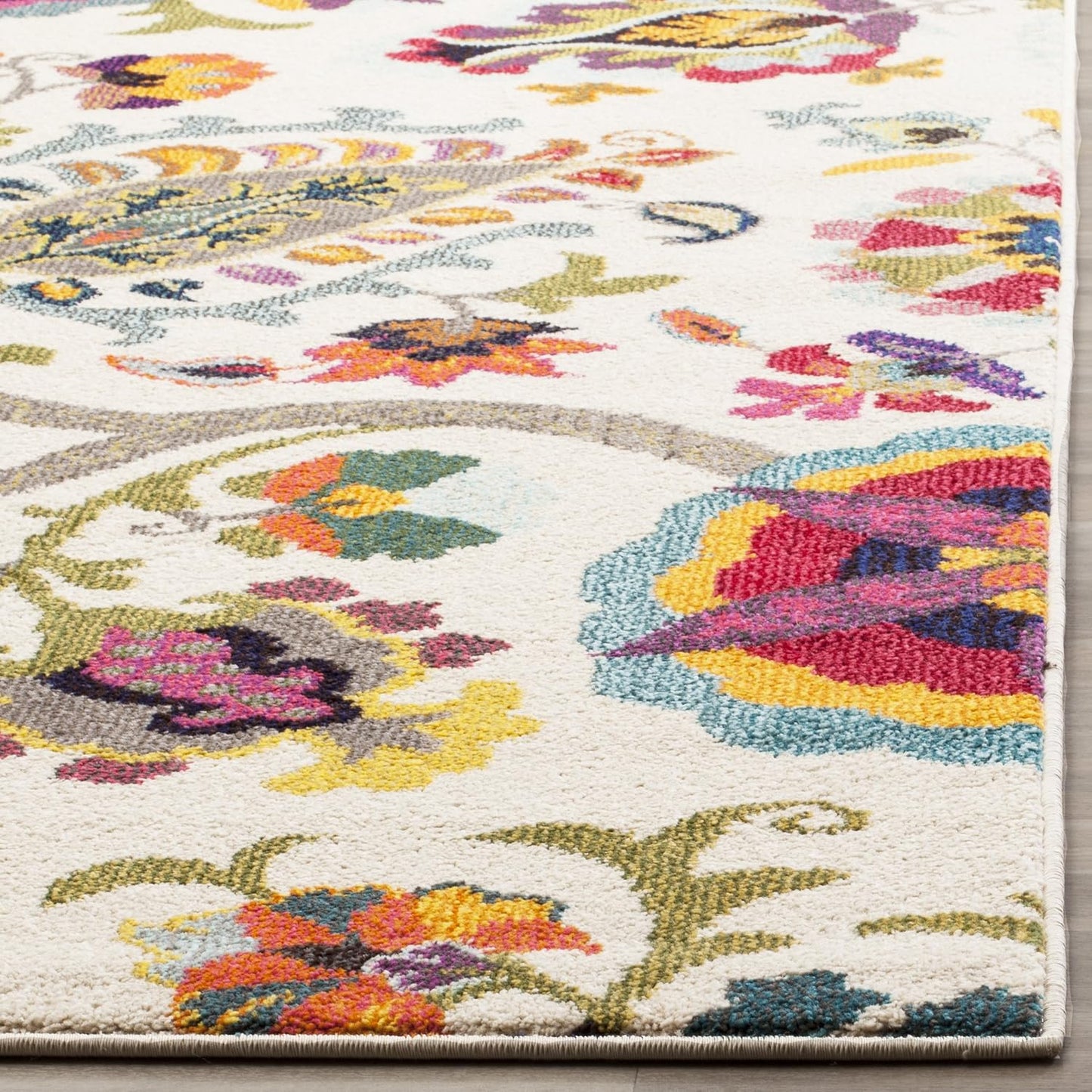 Alfombra pasillo 2.2x6ft diseño floral bohemio marfil