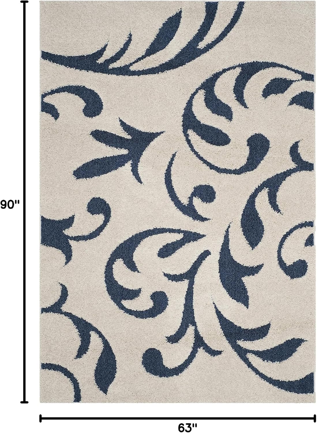 Alfombra área 5'3"x7'6" volutas crema y azul 1.2" grosor