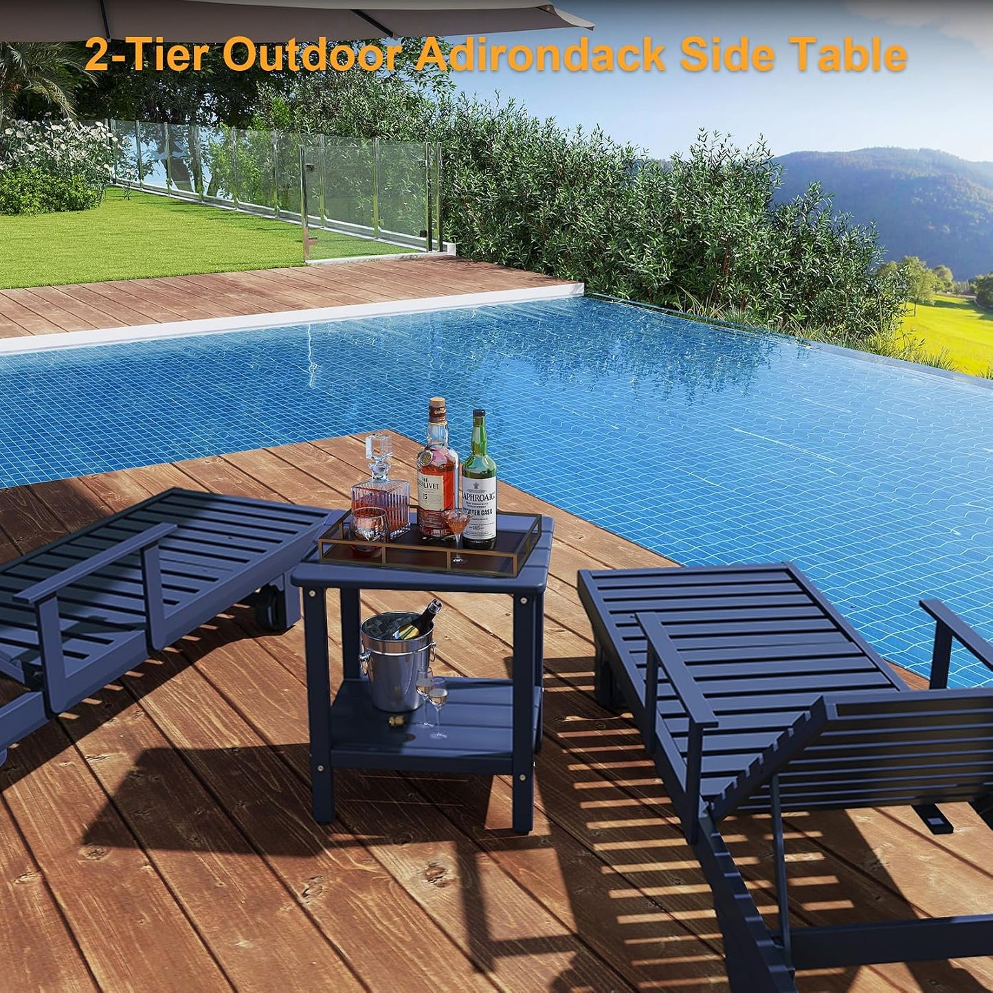 Mesa auxiliar patio 17.7" HDPE patas ajustables