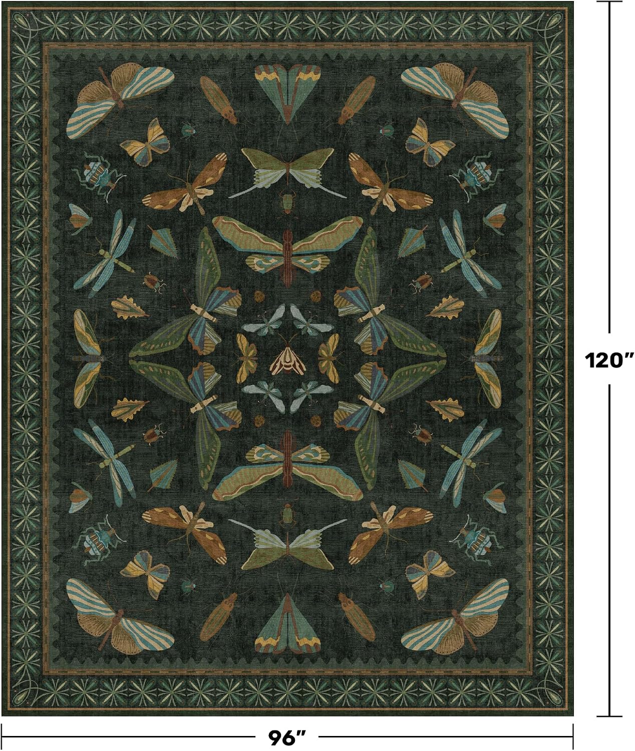 Alfombra 8x10ft antiderrap diseño insectos verde