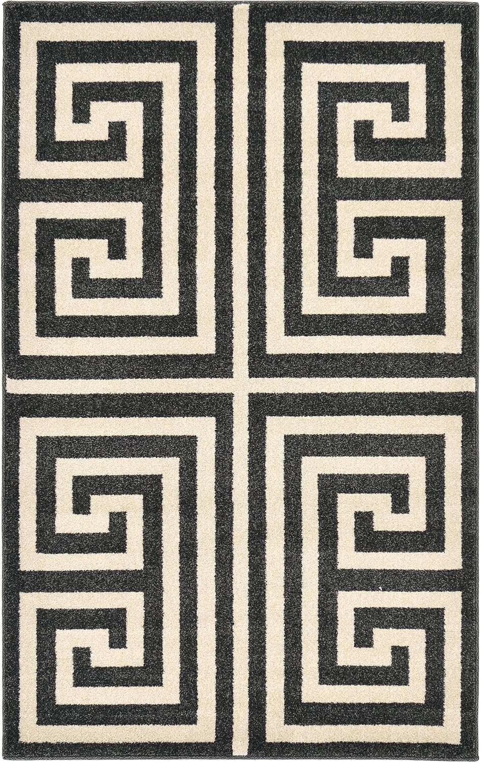 Alfombra geométrica moderna 3x3ft x 5x3ft negro/beige