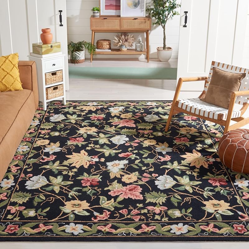 Alfombra área 8x10" diseño campo francés negro lana