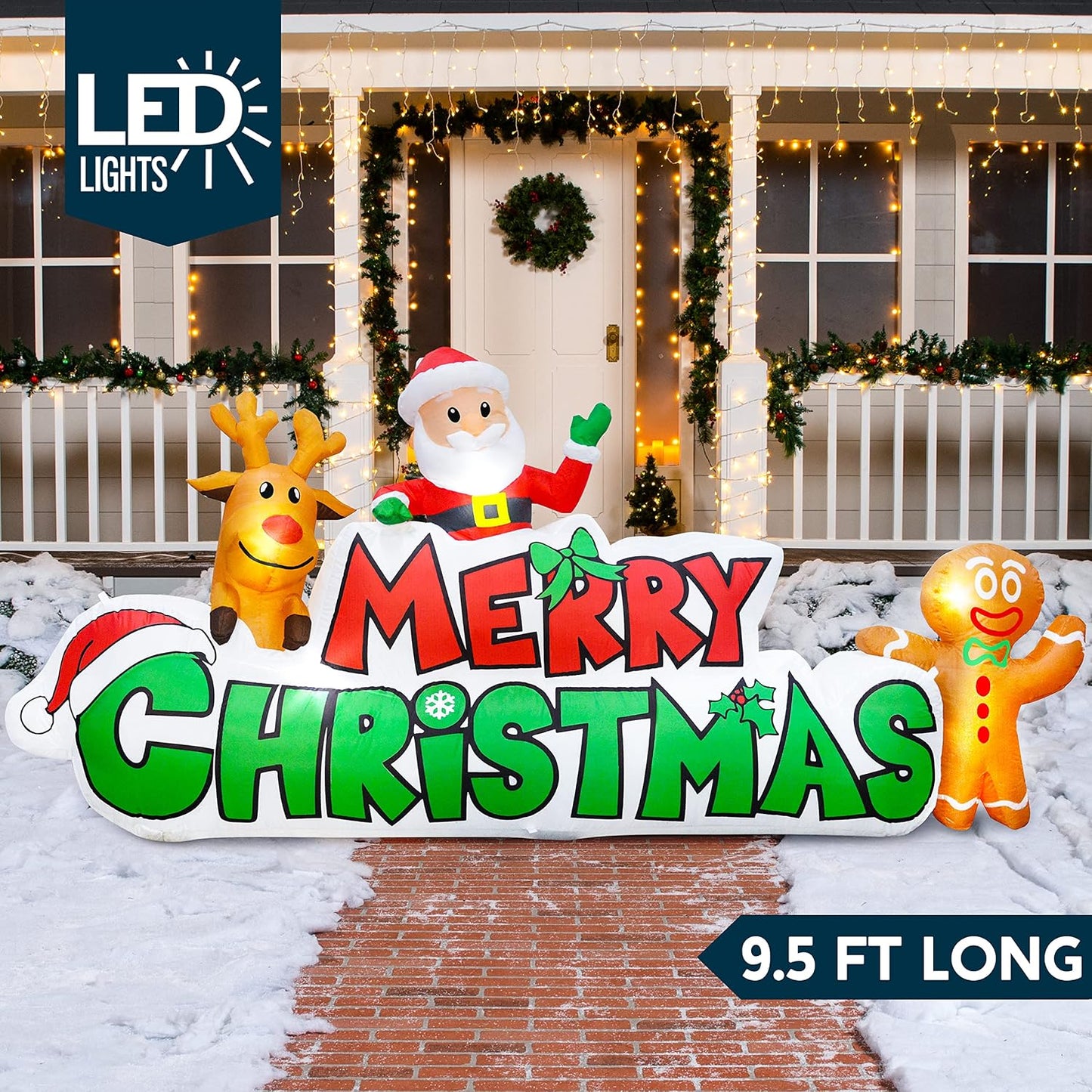 Letrero inflable Navidad 9.5ft con Papá Noel LED