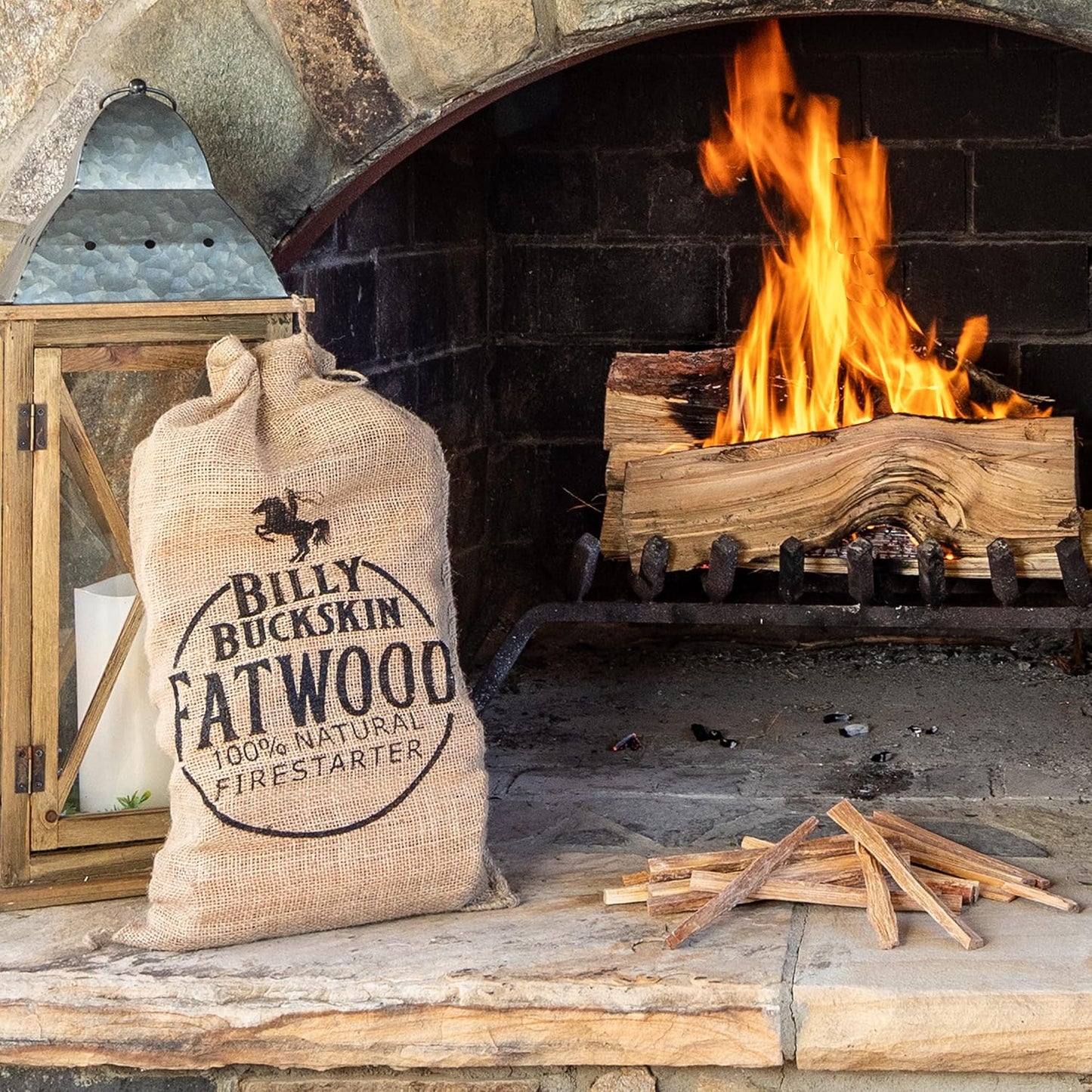 Bolsa arpillera 8lb palos fuego fatwood en bolsa yute