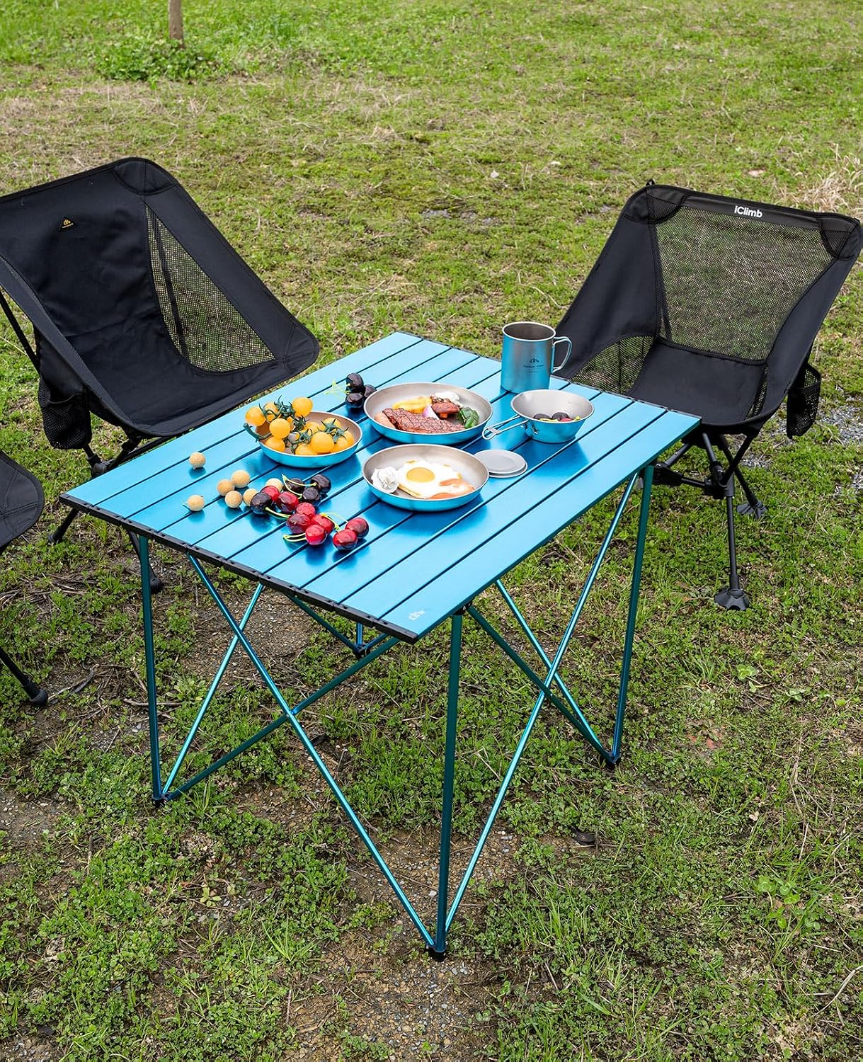 Mesa plegable camping compacta ultraligera azul