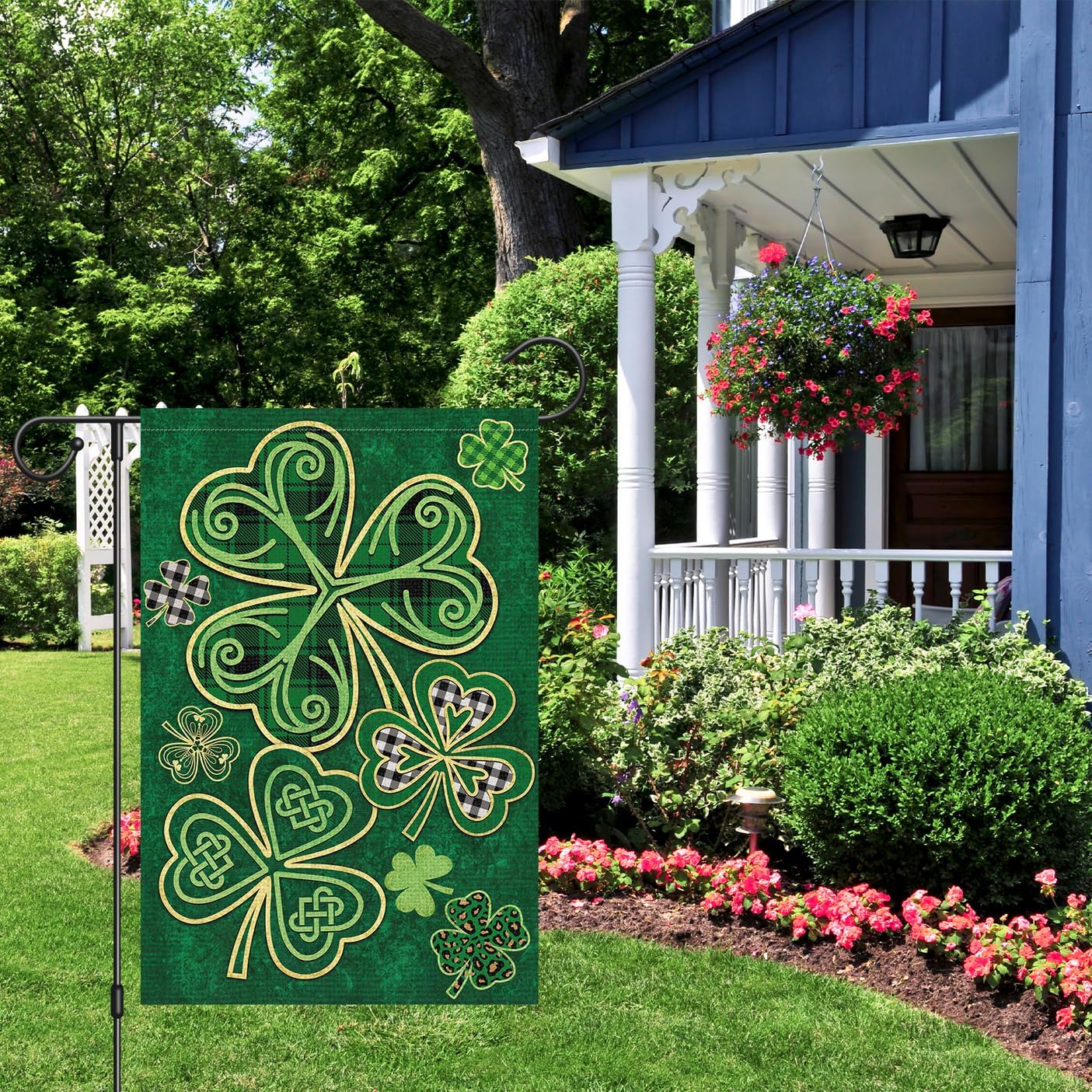 Bandera San Patricio 12x18pulg doble cara trébol búfalo cuadros