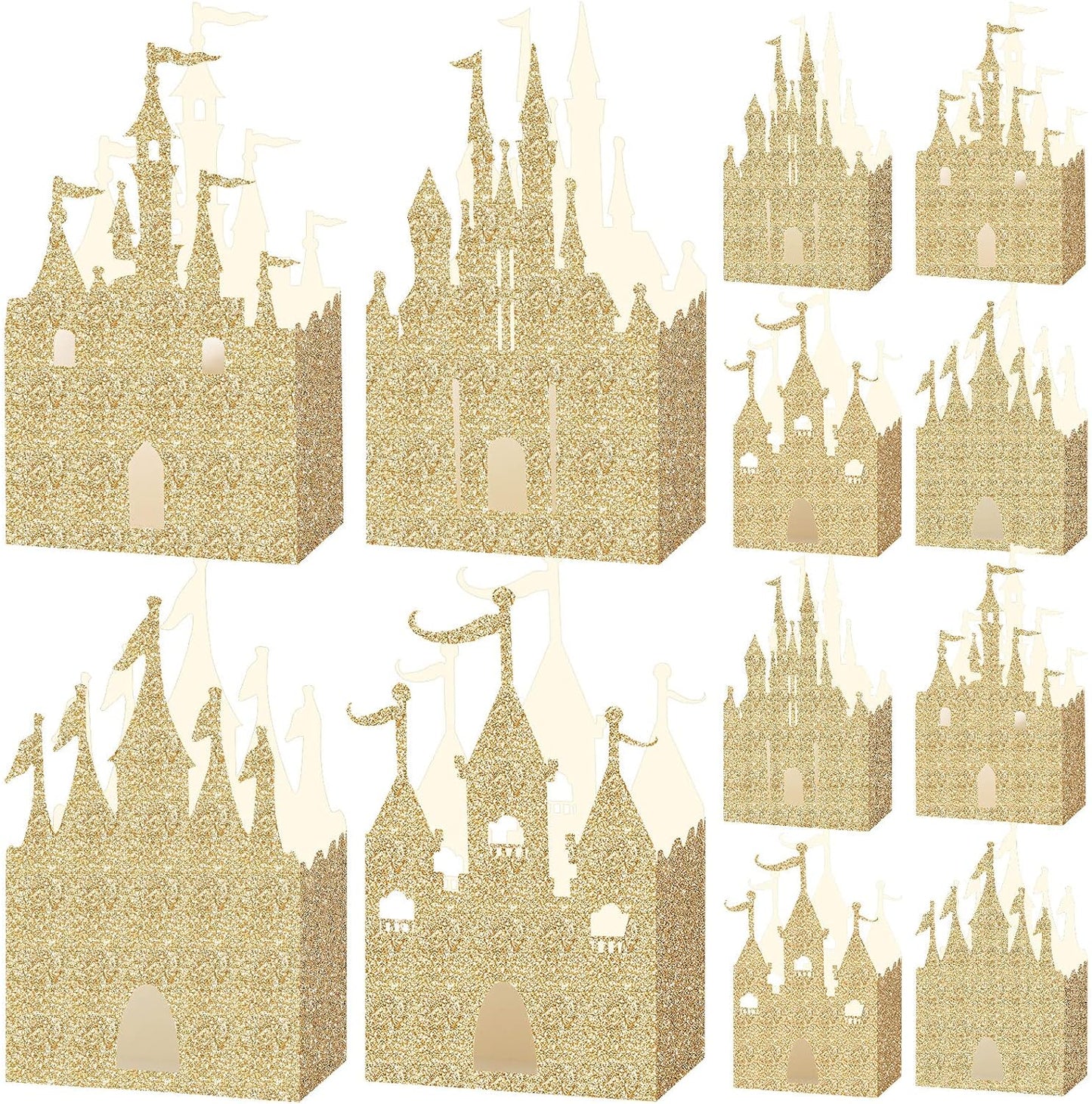 20 Pzas Caja Castillo Princesa Decoraciones Fiesta Oro
