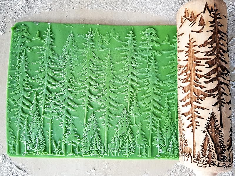 Rodillo madera relieve patrón bosque para masa galletas