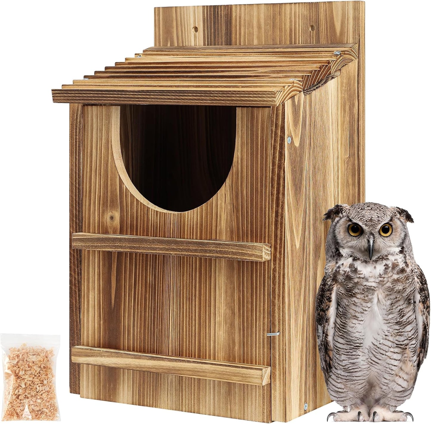 Casa búho cedro carbonizado 14.5x9x7.5pulg resistente