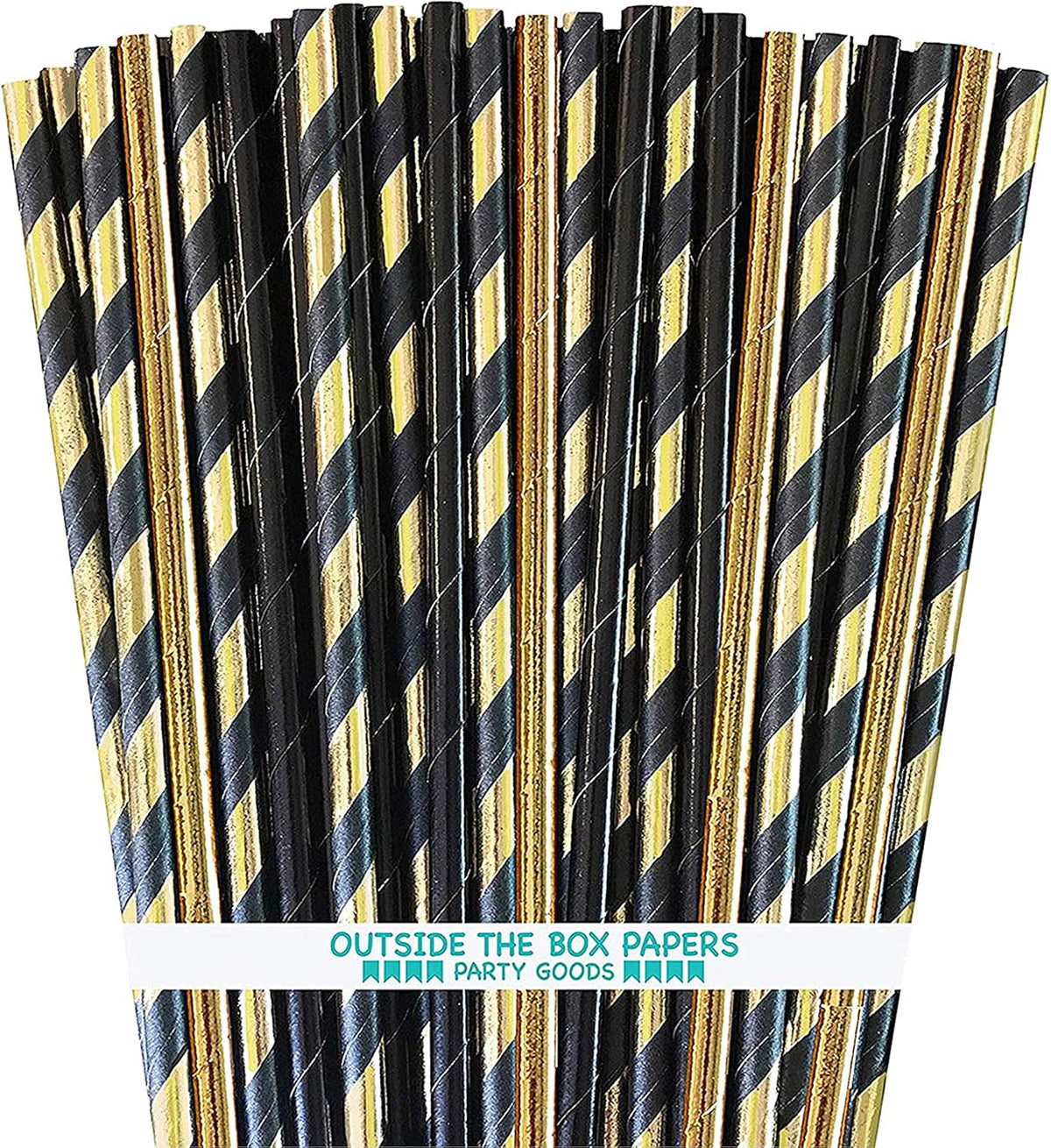 Pajitas aluminio negro y dorado rayas 7.75pulg pack 100