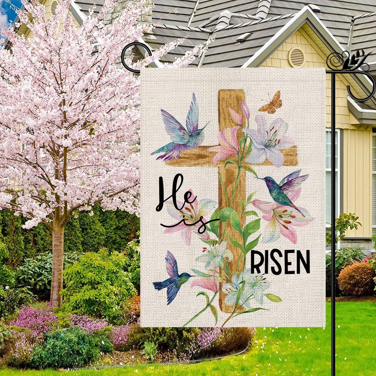 Bandera Pascua Jardín Cruz Cristiana 12.5x18pulg Arpillera Vertical