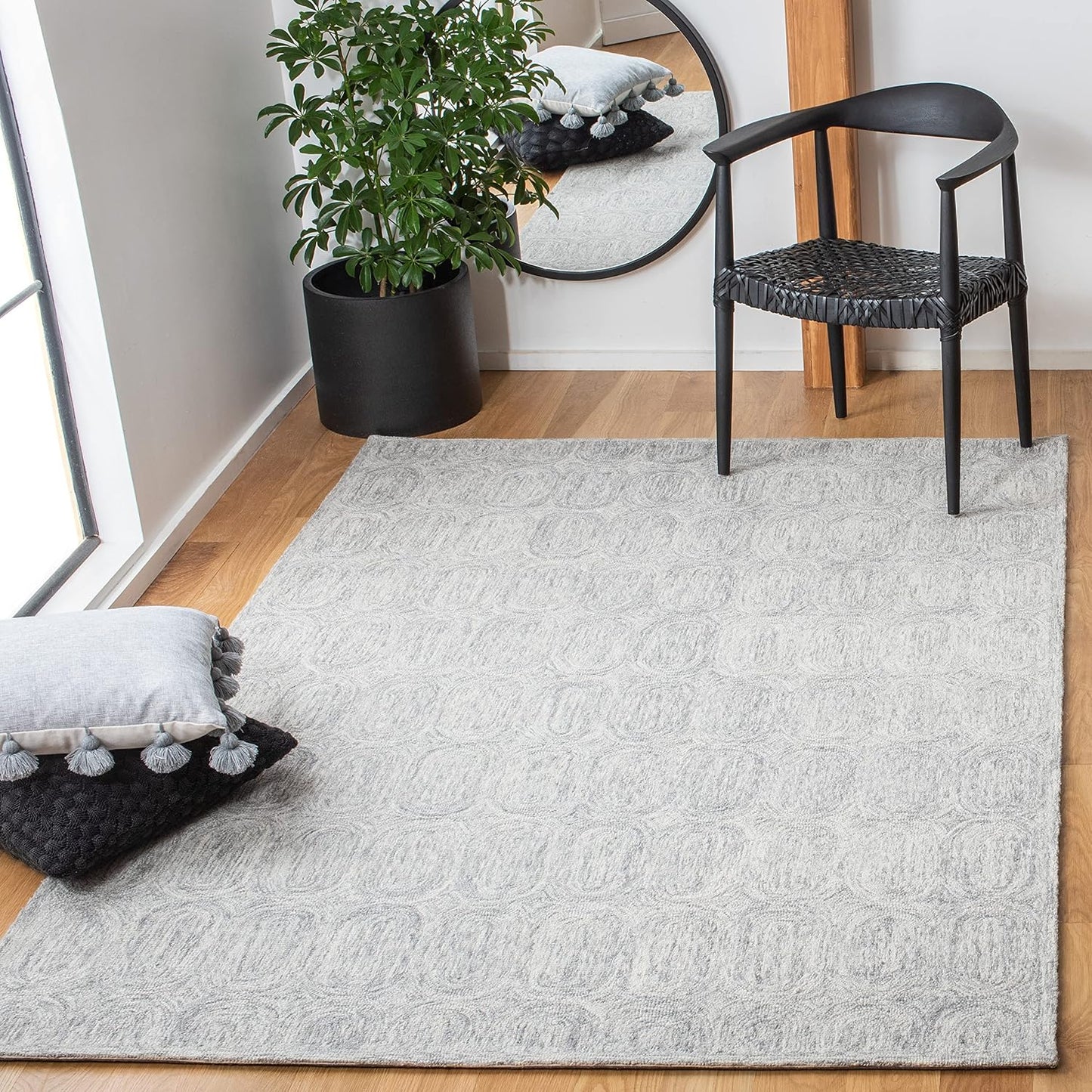 Alfombra decorativa lana hecha a mano 3x5ft gris