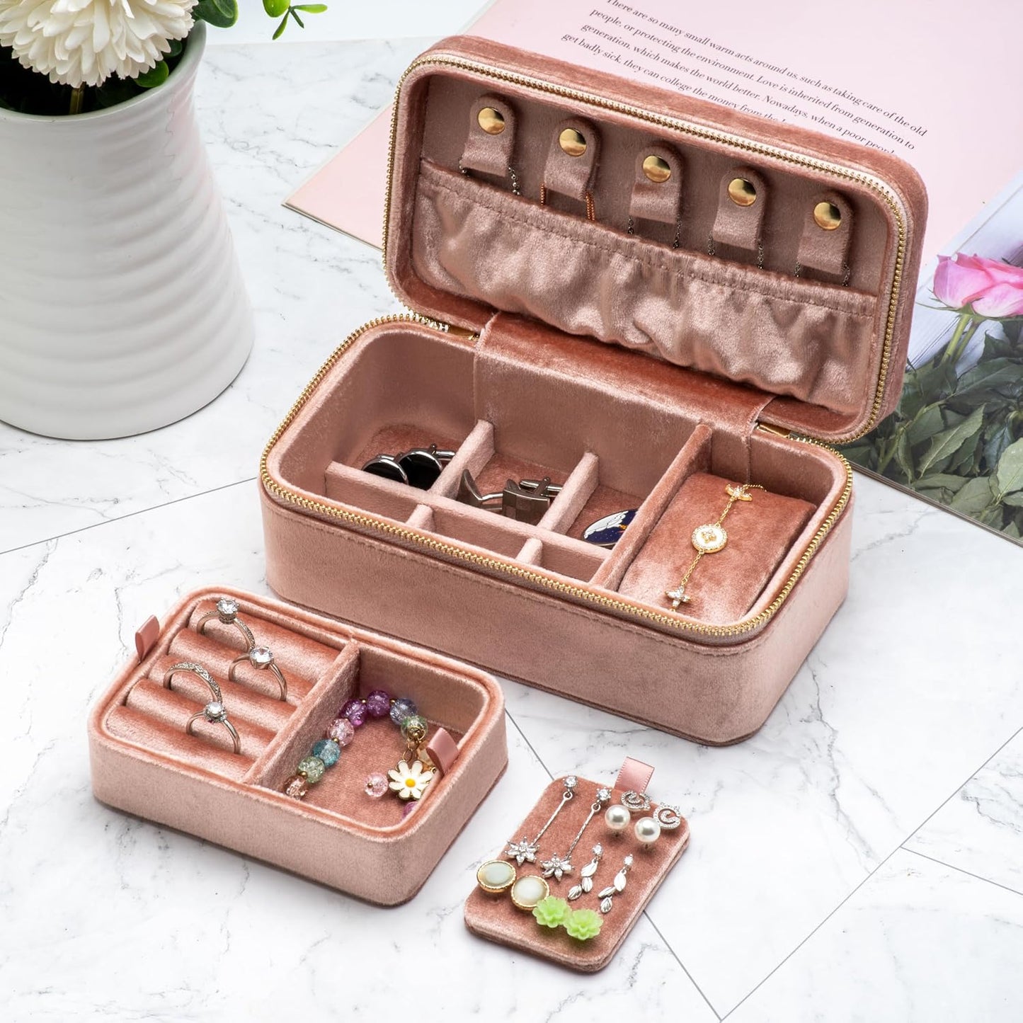 Caja terciopelo organizadora joyas con cremallera