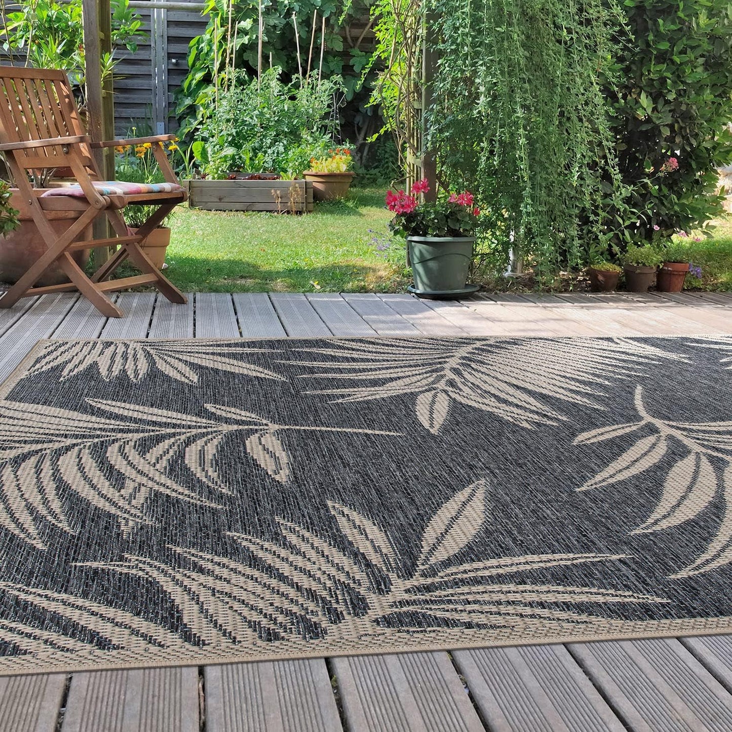 Alfombra área interior exterior diseño hoja azul 5x7ft