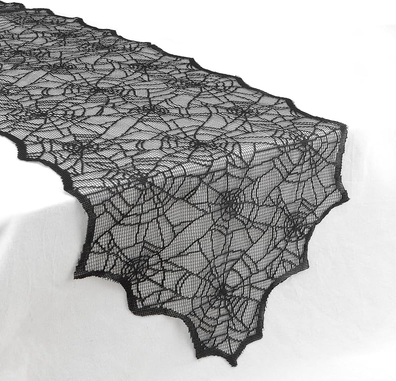 Camino mesa Halloween encaje negro 14x48pulg