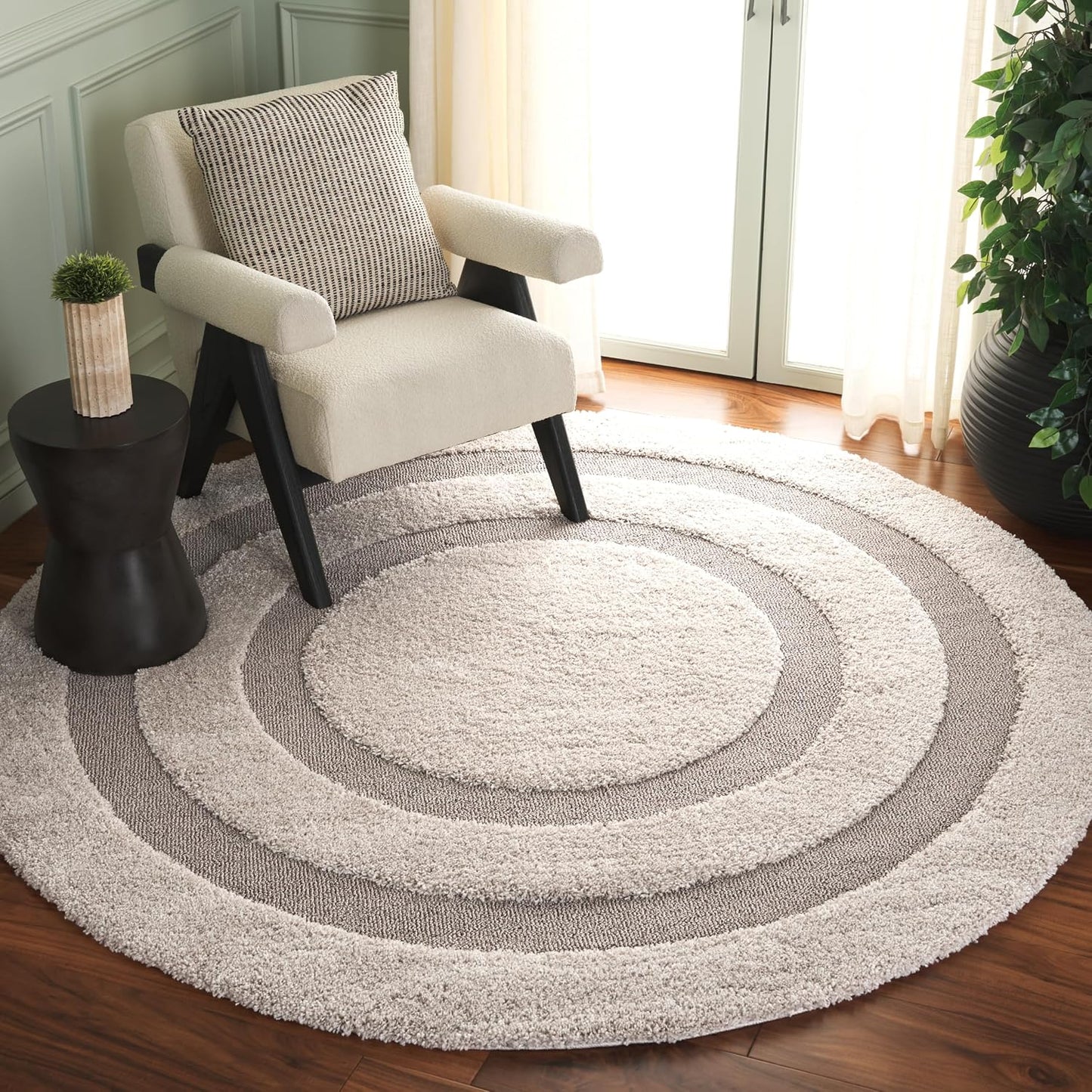Alfombra redonda 6'7" beige y beige oscuro no se desprende