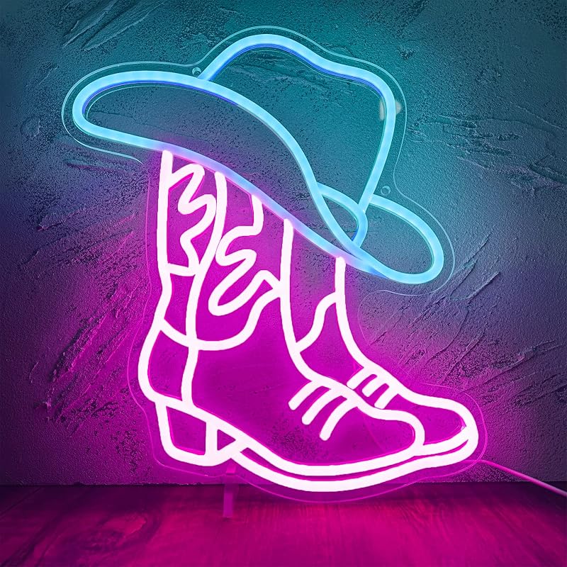 Letrero LED decoración pared estilo rodeo rosa blanca