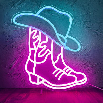 Letrero LED decoración pared estilo rodeo rosa blanca