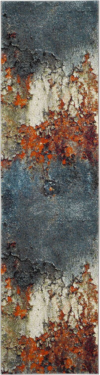 Alfombra pasillo 2'3"x6' azul moderna no pelusa