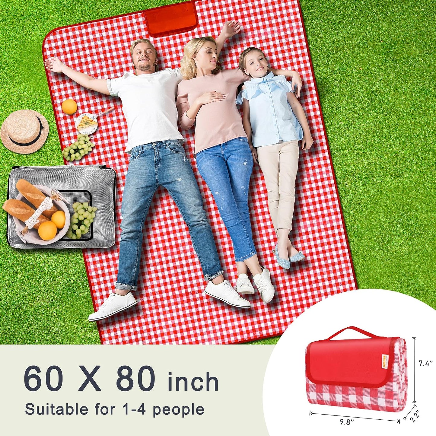 Manta pícnic impermeable plegable 60x80" color rojo