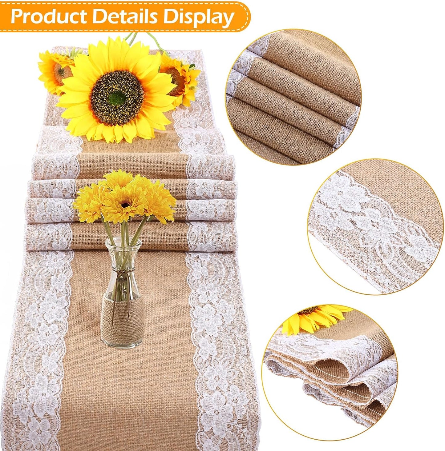 Mesa Arpillera Encaje Tela Yute 12x72pulg Boda