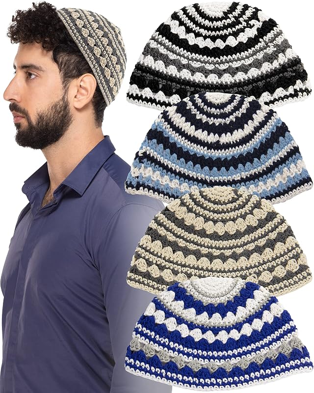 4 Pzas Kippah Frik Gran Tamaño Hechos a Mano