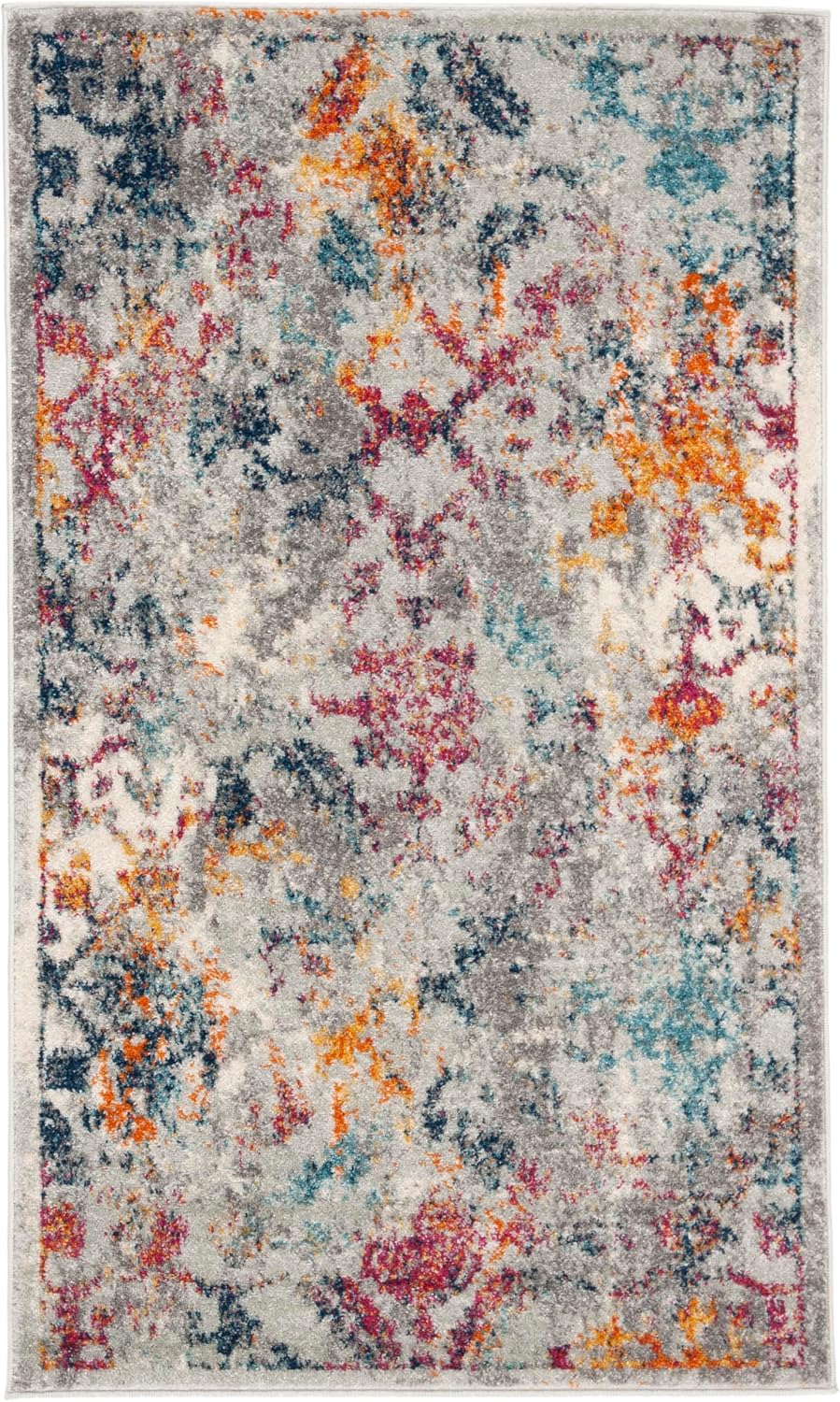 Alfombra decorativa 4x6ft gris claro y fucsia diseño bohemio
