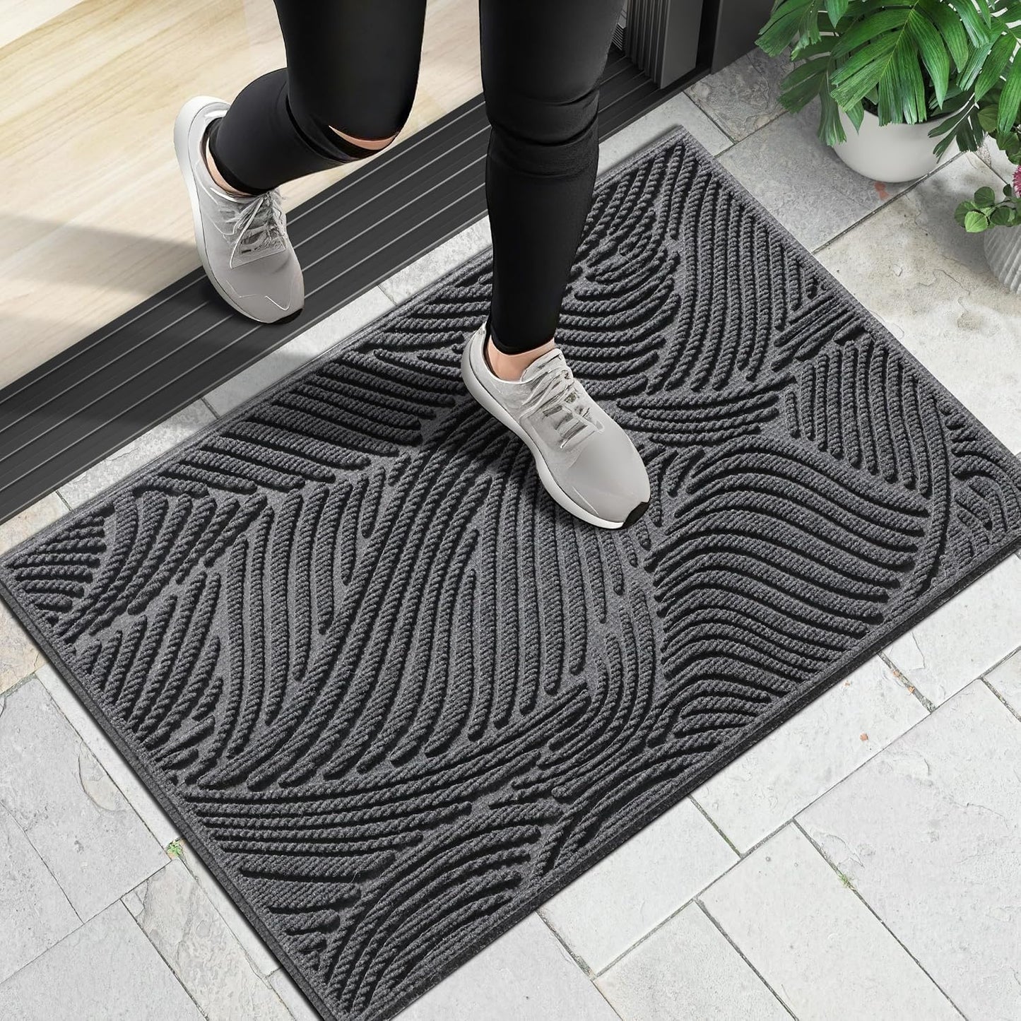 Tapete entrada exterior a rayas gris 36x24pulg antiderrap