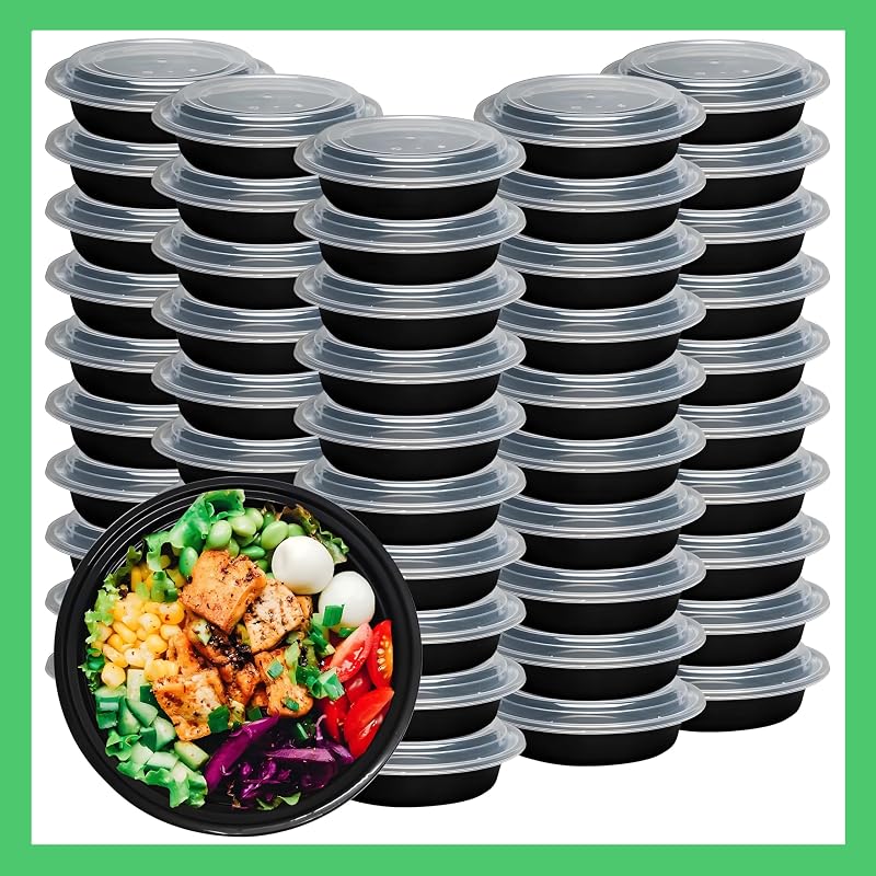 Recipientes redondos 10unid 48oz con tapa apilables reutilizables