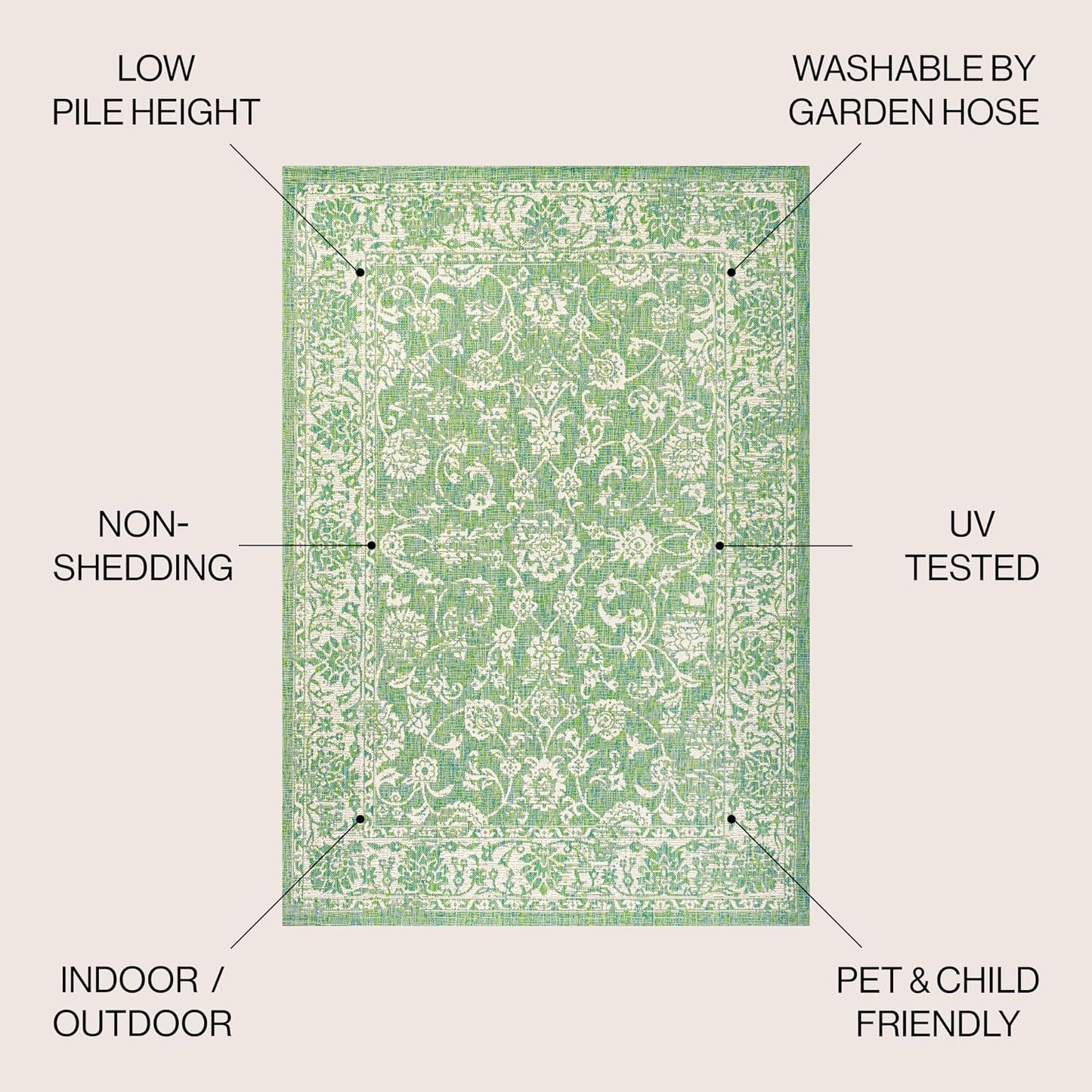 Alfombra bohemia texturizada 4x6ft color crema/verde