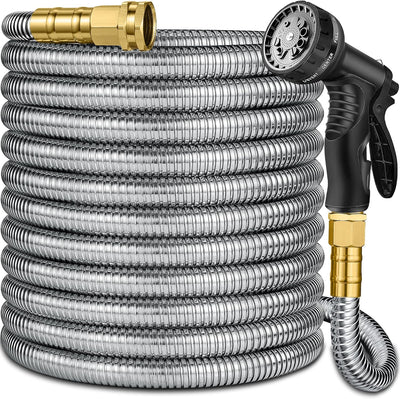 Manguera jardín acero inox 50ft 3/4 bronce sólido flexible duradera