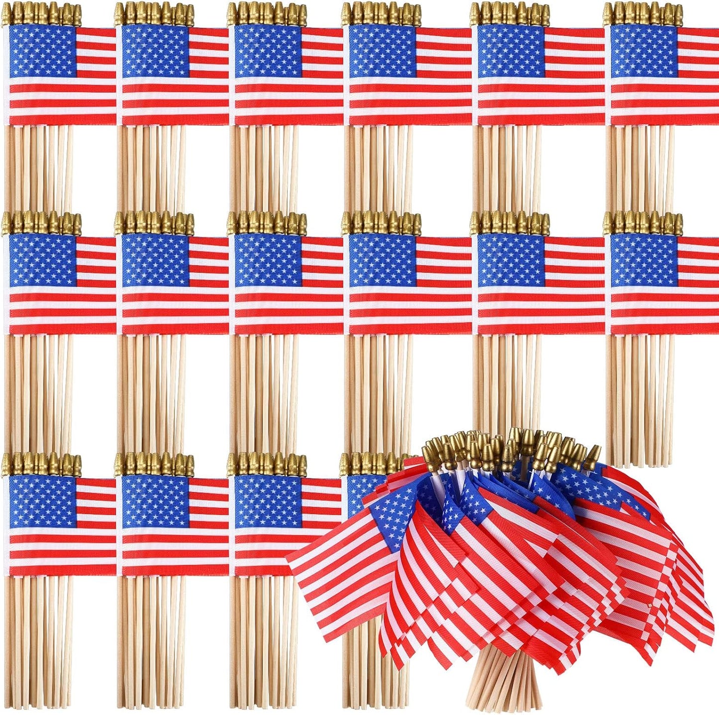 500 Banderas Americanas 4x6pulg Poliéster con Tapa Dorada