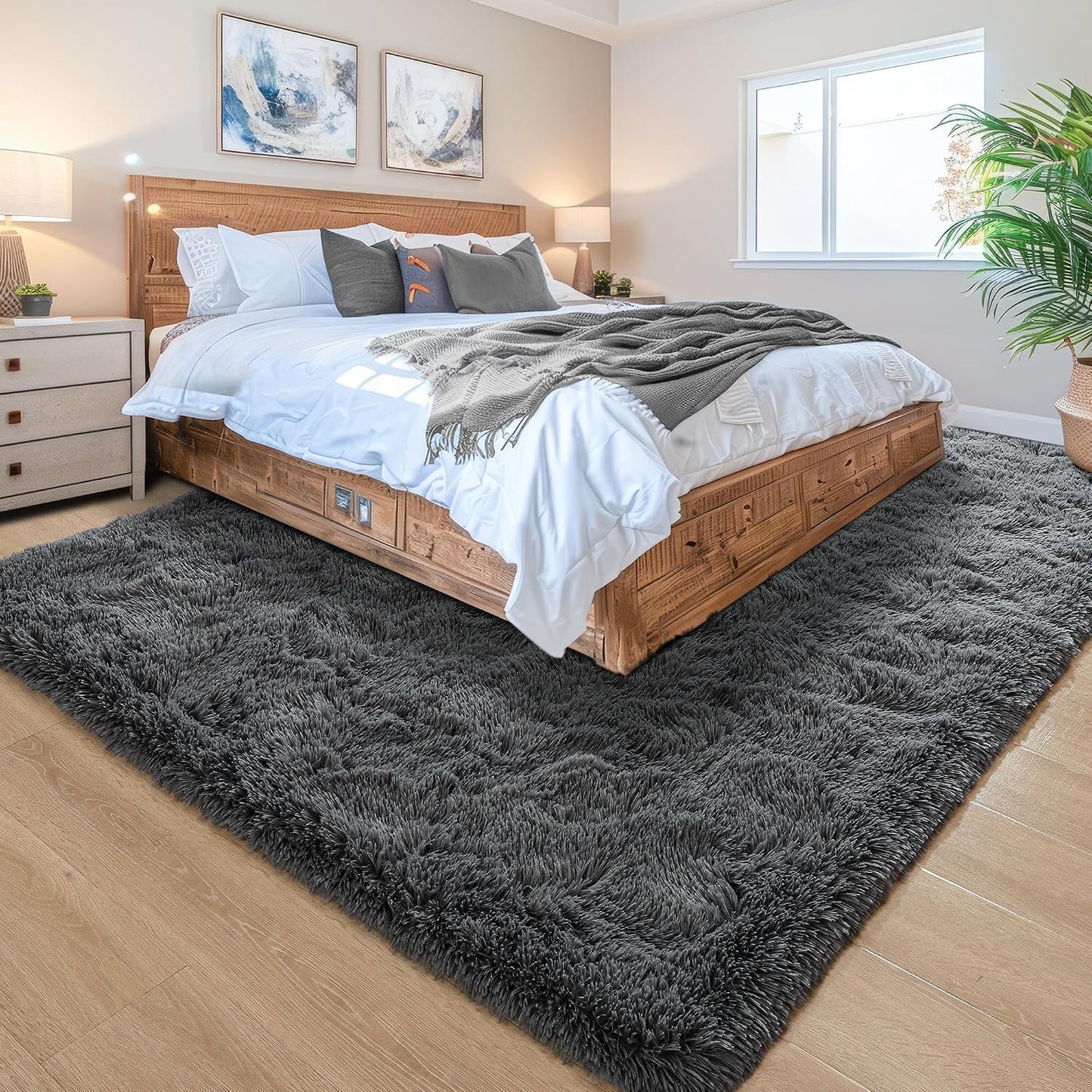 Alfombra gruesa gris 6x9ft sala dormitorio antiderrap